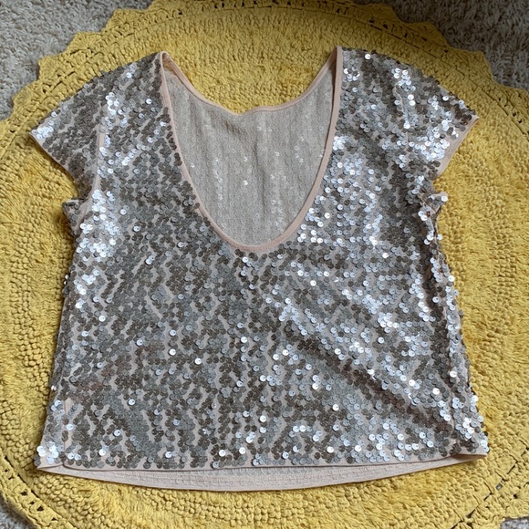 XXS express sequin sparkly crop top with low back - Picture 4 of 5